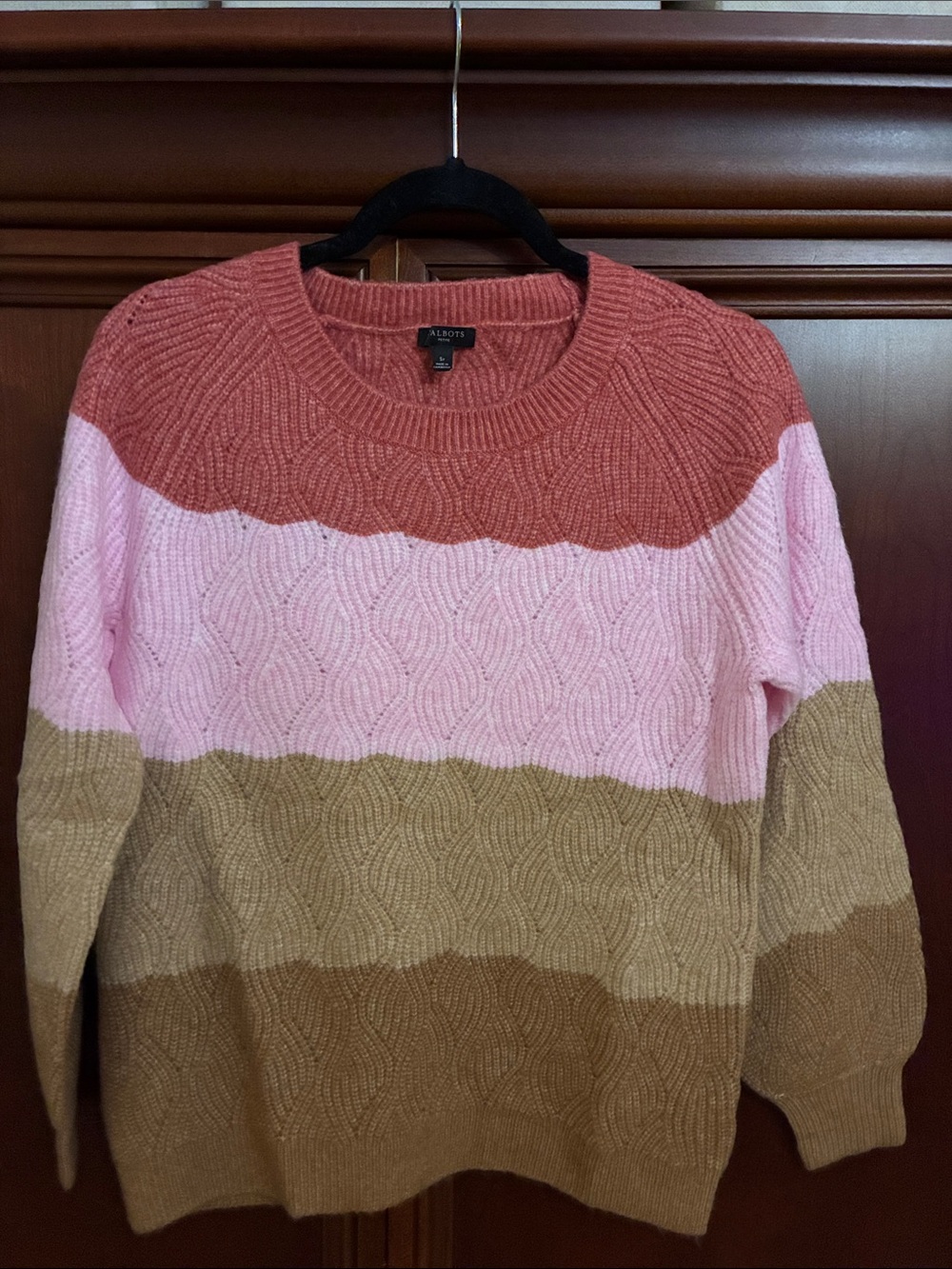 Talbots Womens Cable Knit Crew Sweater - Rust, Pink, Taupe, Brown
